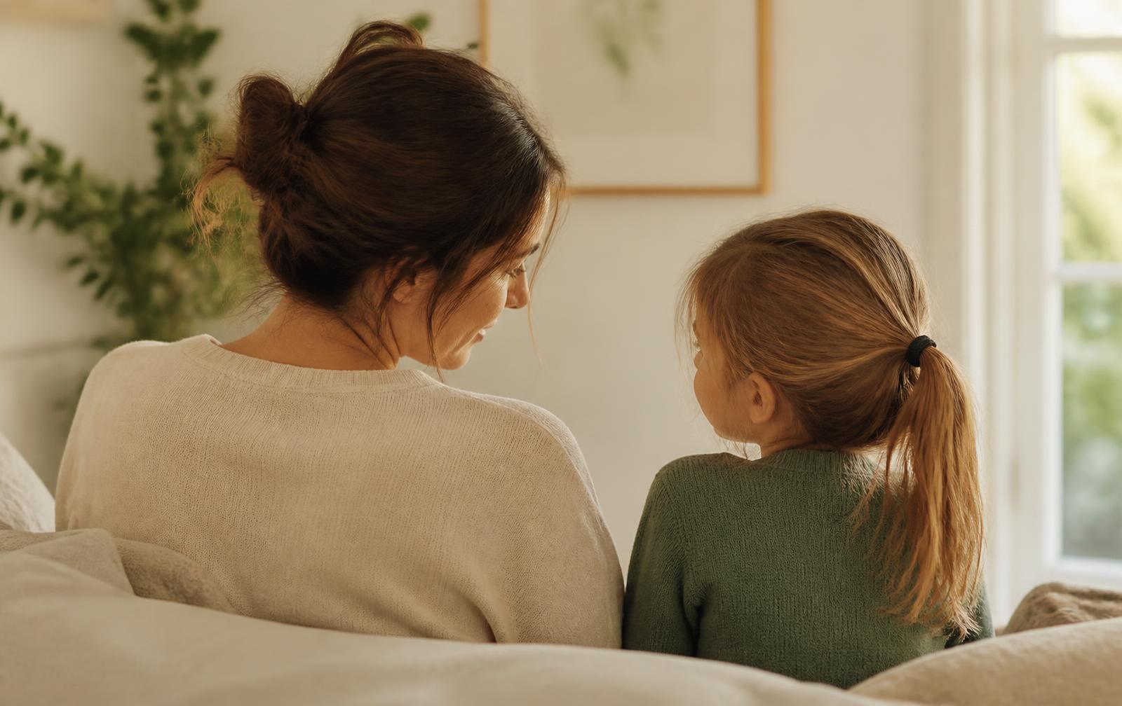 Parent et enfant assis côte à côte devant un cahier